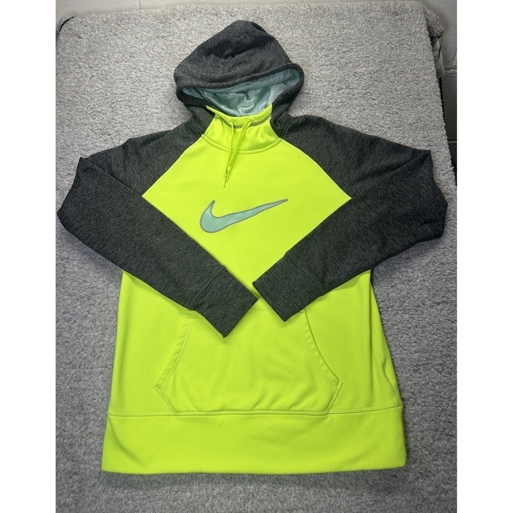 Nike‎ Swoosh Out All Time Women's Pullover Hoodie Yellow Gray Sweatshirt Size L